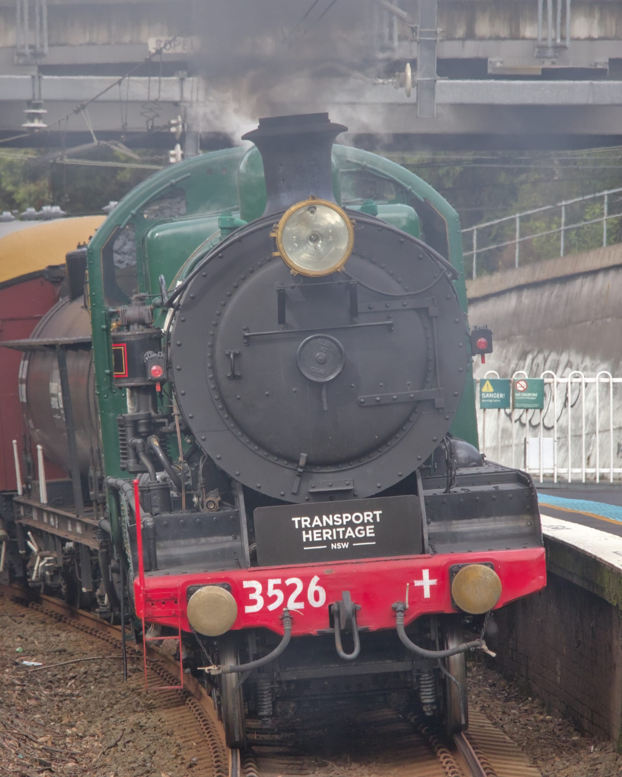 Cropped in view of the feature image showing the smoke billowing from the chimney of 3526